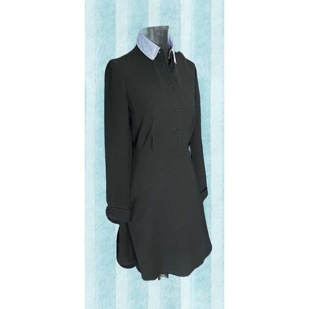 Coach 1941 Black Crepe Shirt Dress Detachable Blue Collar 35831U Size 0